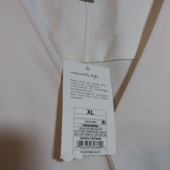 A New Day Elegant Satin Wrap Cream Long Sleeve Top Office Career Size XL - Picture 7 of 10